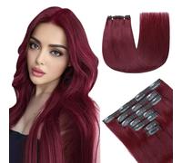 GUDOZO Extensiones De Pelo Humano Con Clip 60cm 7 Unidades 120g Color Burdeos Natural Invisible Extensiones(24 Pulgadas, 99J#)