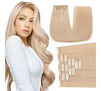 GUDOZO Extensiones De Pelo Humano Con Clip 60cm 7 Unidades 120g Color Rubio Ceniza Natural Invisible Extensiones(24 Pulgadas, 18K#)