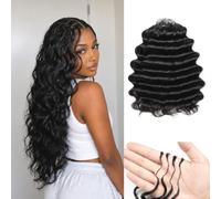 GUDOZO Invisible Seamless Crochet Human Hair for Women 16 pulgadas 1B# Ocean Wave Human Braiding hair 125 g 100 unidades de pelo boho para trenzar invisibles sin nudos mojados rizos ondulados