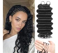 GUDOZO Invisible Seamless Crochet Human Hair for Women 20 Pulgadas 1B # Ocean Wave Human Braiding Hair 50 g 40 unidades de cabello boho para trenzar invisibles sin nudos mojados rizos ondulados