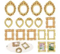 guduling 16 piezas Mini Vintage Marco Miniatura Marco Resina para Joyeria Foto Teléfono Móvil Collage de Pared Fiesta Decoración del Hogar Color Dorado