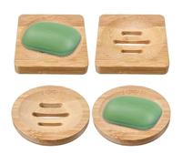 Guduling 4 jaboneras con desagüe de bambú, soporte para jabón de madera, redondo y cuadrado, jabonera de bambú, bandeja antideslizante de madera para baño, ducha, cocina (color natural)