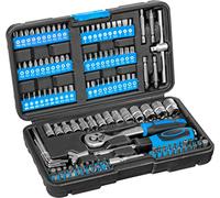 Güde 39001 GSB 130 - Juego de llaves de vaso y puntas (130 piezas, acero al cromo vanadio, en práctica caja de almacenamiento), color azul y negro
