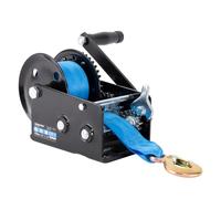 Güde Cabrestante GGHW 900/8 (900 kg de fuerza de tracción, 8 m de longitud de la correa, 5 cm de ancho de la correa, gancho de carga con apertura de gota, palanca de bloqueo, manivela con mango suave,