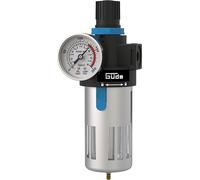 Güde Filtro reductor de presión 1/4 (rosca de conexión IG 1/4", presión máxima de trabajo 10 bar, para montaje en compresores/conductos de aire comprimido, con separador de agua, válvula de drenaje y