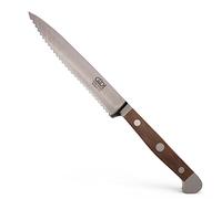 GÜDE Solingen - Cuchillo para tomate con sierra forjado, 13 cm, madera de nogal, ALPHA-WALNUT - doble virola, Hecho a mano en Alemania