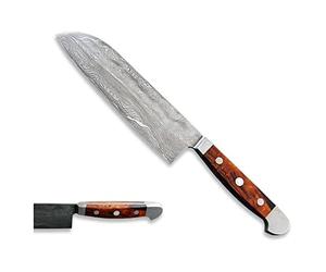 Güde Solingen - Cuchillo Santoku de acero de Damasco forjado, 18 cm, madera de palo fierro, F.GÜDE, Hecho a mano en Alemania