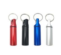 GUEDKIKL 4 pastilleros de metal con llavero, pastillero sellado impermeable, mini contenedor portátil de almacenamiento de píldoras, pastillero de aleación de aluminio con llavero