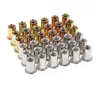 Gueenky 100 Piezas M6 Tuercas de Remache, Roscada de Remache de Tuerca de Cabeza Plana, Kit de Surtido de Insertos para Muebles de Madera, Acero al Carbono Galvanizadas, Acero Inox, Cada Uno 50 Piezas