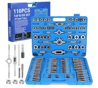 Gueenky 110 Piezas Juego de Terrajas y Machos, M2-M18 Métrica Juego de Machos y Terrajas de roscar Herramienta para Roscar para Cortar Roscas Internas Externas