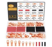 Gueenky 120 Piezas Terminales Cobre 6/10/16/25mm² 8 Tamaños M6 M8 Terminales Electricos Anillo Terminales de Cable tubulares Conectores para Cables Eléctricos Batería SC, con Tubos Termorretráctiles