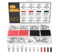 Gueenky 120 Piezas Terminales Cobre 6/10/16/25mm² 8 Tamaños M6 M8 Terminales Eléctricos Anillo Terminales de Cable tubulares Conectores para Cables Electricos Batería SC, con Tubos Termorretráctiles