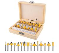 Gueenky 15 piezas juego de fresas madera con vástago de 6,35 mm, brocas de fresado de carburo de tungsteno y brocas de fresado de vástago de 1/4 " para carpintería