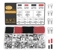 Gueenky 200 Piezas Terminales Cobre 6/10/16/25mm² 8 Tamaños M6 M8 Terminales Eléctricos Anillo Terminales de Cable tubulares Conectores para Cables Electricos Batería SC, con Tubos Termorretráctiles