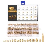 Gueenky 405 Piezas Tuercas Moleteadas de Latón, 2# 4# 6# 8# 10# 1/4-20 Tuercas de Inserción, 14 Tamaños Insertos Roscados para Moldeo por Calor o Ultrasonido en Impresora 3D, con Puntas para Soldador