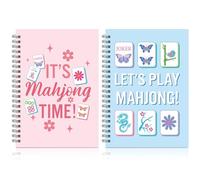 Gueevin 2 Pcs Mahjong Notepad Chinoiserie Pink and Blue Notebook Journal Mah Jong Lover Gifts Hardcover Spiral Notes Taking for Women Mah Jong Players 5.5 x 7.8 Inch