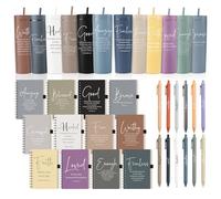 Gueevin 36 Pcs Christian Gifts Set Boho Inspirational Bible Verse Retractable Pens 16oz Plastic Cups with Straws and Scripture Spiral Notebooks for Women Mother's Day Church Blessings (Faith)