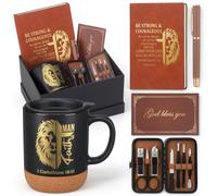 Gueevin Juego de 6 regalos cristianos de Navidad para hombres | Regalo cristiano perfecto de Navidad para hombres, con taza, cuaderno, bolígrafo, tarjeta, kit de cortaúñas, caja