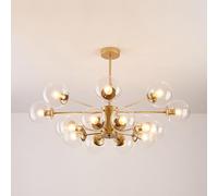 GUEIFD Lámpara de Araña Moderna de Mediados De Siglo, Lámpara Colgante de Vidrio Regulable, Lámpara De Techo Decorativa con Forma de Globo para Comedor, Dormitorio y Cocina(16 Heads, Gold + Clear)