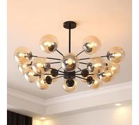 GUEIFD Lámpara de Araña Moderna de Mediados De Siglo, Lámpara Colgante de Vidrio Regulable, Lámpara De Techo Decorativa con Forma de Globo para Comedor, Dormitorio y Cocina(16 Heads, Black + Brown)