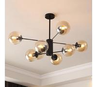 GUEIFD Lámpara de Araña Moderna de Mediados De Siglo, Lámpara Colgante de Vidrio Regulable, Lámpara De Techo Decorativa con Forma de Globo para Comedor, Dormitorio y Cocina(8 Heads, Black + Brown)