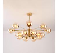 GUEIFD Lámpara de Araña Moderna de Mediados De Siglo, Lámpara Colgante de Vidrio Regulable, Lámpara De Techo Decorativa con Forma de Globo para Comedor, Dormitorio y Cocina(16 Heads, Gold + Brown)