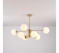 GUEIFD Lámpara de Araña Moderna de Mediados De Siglo, Lámpara Colgante de Vidrio Regulable, Lámpara De Techo Decorativa con Forma de Globo para Comedor, Dormitorio y Cocina(8 Heads, Gold + Cream)