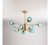 GUEIFD Lámpara de Araña Moderna de Mediados De Siglo, Lámpara Colgante de Vidrio Regulable, Lámpara De Techo Decorativa con Forma de Globo para Comedor, Dormitorio y Cocina(10 Heads, Gold + Blue)
