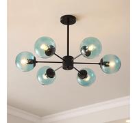 GUEIFD Lámpara de Araña Moderna de Mediados De Siglo, Lámpara Colgante de Vidrio Regulable, Lámpara De Techo Decorativa con Forma de Globo para Comedor, Dormitorio y Cocina(6 Heads, Black + Blue)