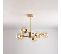GUEIFD Lámpara de Araña Moderna de Mediados De Siglo, Lámpara Colgante de Vidrio Regulable, Lámpara De Techo Decorativa con Forma de Globo para Comedor, Dormitorio y Cocina(6 Heads, Gold + Brown)