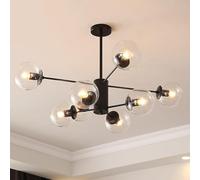 GUEIFD Lámpara de Araña Moderna de Mediados De Siglo, Lámpara Colgante de Vidrio Regulable, Lámpara De Techo Decorativa con Forma de Globo para Comedor, Dormitorio y Cocina(8 Heads, Black + Clear)