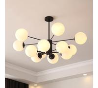 GUEIFD Lámpara de Araña Moderna de Mediados De Siglo, Lámpara Colgante de Vidrio Regulable, Lámpara De Techo Decorativa con Forma de Globo para Comedor, Dormitorio y Cocina(12 Heads, Black + Cream)