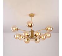 GUEIFD Lámpara de Araña Moderna de Mediados De Siglo, Lámpara Colgante de Vidrio Regulable, Lámpara De Techo Decorativa con Forma de Globo para Comedor, Dormitorio y Cocina(12 Heads, Gold + Brown)
