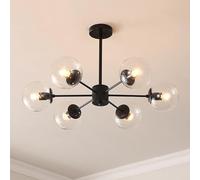 GUEIFD Lámpara de Araña Moderna de Mediados De Siglo, Lámpara Colgante de Vidrio Regulable, Lámpara De Techo Decorativa con Forma de Globo para Comedor, Dormitorio y Cocina(6 Heads, Black + Clear)
