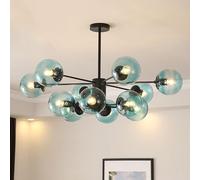GUEIFD Lámpara de Araña Moderna de Mediados De Siglo, Lámpara Colgante de Vidrio Regulable, Lámpara De Techo Decorativa con Forma de Globo para Comedor, Dormitorio y Cocina(12 Heads, Black + Blue)
