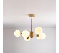 GUEIFD Lámpara de Araña Moderna de Mediados De Siglo, Lámpara Colgante de Vidrio Regulable, Lámpara De Techo Decorativa con Forma de Globo para Comedor, Dormitorio y Cocina(6 Heads, Gold + Cream)