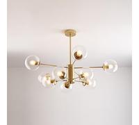 GUEIFD Lámpara de Araña Moderna de Mediados De Siglo, Lámpara Colgante de Vidrio Regulable, Lámpara De Techo Decorativa con Forma de Globo para Comedor, Dormitorio y Cocina(10 Heads, Gold + Clear)