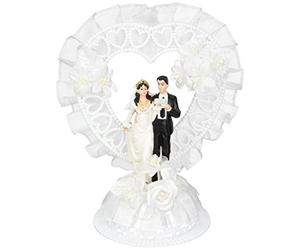 günth Tipo Grande poliresina Figura Novios Accesorio Tarta Boda, corazón Corona, Fein Decorada con Tul y Flores, 1er Pack (1 x 180 g)