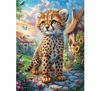 Guepardo en el jardín Puzzle 300 Piezas Cartón Resistente Para Niños Mayores 14 Años Cuentos de hadas fantásticos de animales salvajes Estimulación Cerebral Entretenimiento Sin Pantalla Calidad Premiu