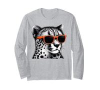 Guepardo Fresco con Gafas de Sol Arte gráfico Manga Larga, Unisex para Adultos, Gris Jaspeado, M