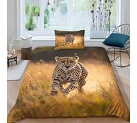 Guepardo Juego De Ropa De Cama con Impresión 3D,para Niños Niña Adulto Juego De Edredón Y Funda Almohada,de Microfibra Grassy Campo Funda Nórdica 3 Piezas Single（135x200cm）