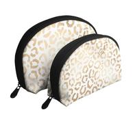 Guepardo Leopardo Blanco Dorado Elegante, Bolsa de Maquillaje de Concha, Monedero pequeño para Mujer, Bolsa de artículos de tocador, Bolsa de cosméticos, 2 Piezas