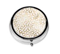 Guepardo Leopardo Blanco Dorado Elegante, Pastillero, Pastillero redondo Pequeño contenedor de pastillas Organizador de pastillas de viaje