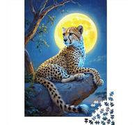 Guepardo Luna Llena Puzzle de 1000 Piezas Puzzle para Adultos Vista Nocturna Puzzle para Toda la Familia Decoración Hogar 38x26cm/1000pcs