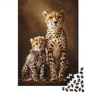 Guepardo Madre y Cría Puzzle de 1000 Piezas Cartón para Adultos Escena de Animales Salvajes Puzzle para Toda la Familia Decoración Alivio Estrés Regalo 38x26cm/1000pcs