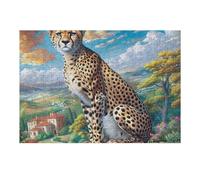 Guepardo Pradera Primer Plano Rompecabezas 300 Piezas Cartón para Principiantes Animal Mascota Muñeca Días Lluviosos para Pasar Tiempo Vacaciones Fines De Semana Regalo Cumpleaños 300 PCS