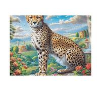 Guepardo Pradera Primer Plano Rompecabezas 500 Piezas Cartón para Niños Mayores 14 Años Entretenimiento Casa Terapia Relajación Ocio Doméstico Detalle Único Original 500 PCS/52×38cm