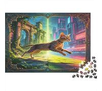 Guepardo Ruinas Fantásticas Puzzle de 1000 Piezas Papel para Adultos Ciudad Futura Juego de Puzzle 1000 Piezas Relajación Decoración 70x50cm/1000pcs