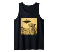 Guepardo Ufo sobresaltado Vintage Alien Ciencia Ficción Encuentro Divertido Camiseta sin Mangas