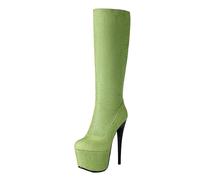Gueploer Botas Altas elásticas, Botas largas de Plataforma de tacón Fino para Mujer con Cremallera Lateral para Fiesta, Club, Baile de graduación,Verde,34 EU